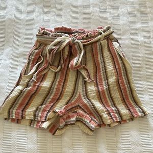 Paper bag waisted striped cotton shorts